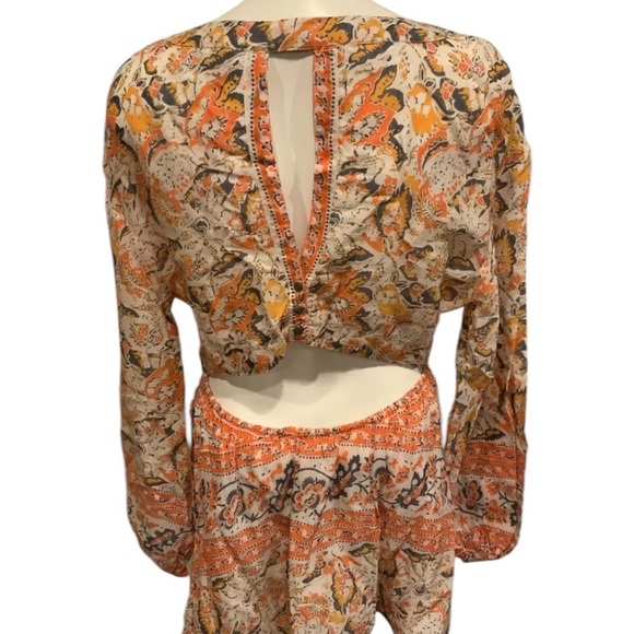 Free People orange floral mini dress size small open back long sleeve‎ - Picture 5 of 6